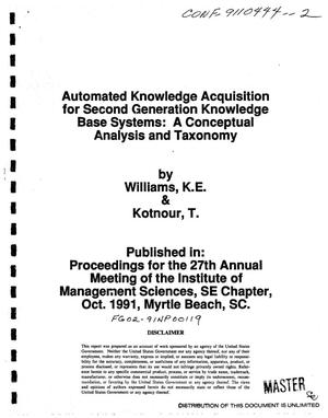 Automated knowledge acquisition for second generation knowledge base systems: A conceptual analysis and taxonomy