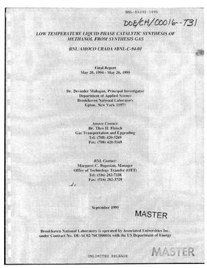 Low Temperature Liquid Phase Catalytic Synthesis of Methanol From Synthesis Gas. Final Report, May 20, 1994--May 20, 1995