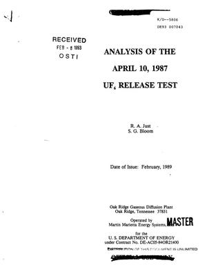 Analysis of the April 10, 1987 UF{sub 6} release test