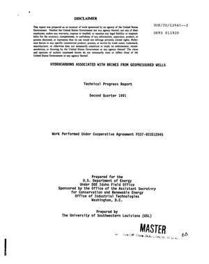 Hydrocarbons associated with brines from geopressured wells. Second Quarterly technical progress report, 1 April 1991--30 June 1991