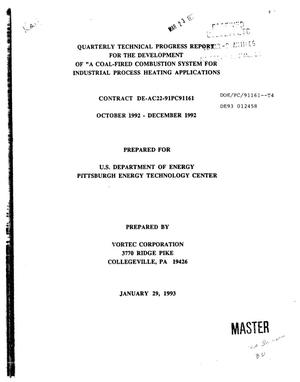 A coal-fired combustion system for industrial process heating applications. Quarterly technical progress report, October 1992--December 1992