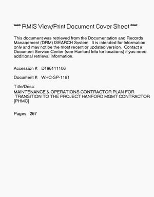 Maintenance and operations contractor plan for transition to the project Hanford management contract (PHMC)