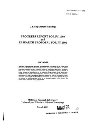 University of Illinois at Urbana-Champaign, Materials Research Laboratory progress report for FY 1993 and research proposal for FY 1994