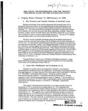 Isocitrate lyase and the glyoxylate cycle. Progress report, February 15, 1989--February 15, 1990