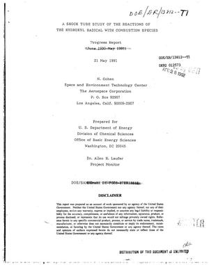 A shock tube study of the reactions of the hydroxyl radical with combustion species. Progress report, June 1990--May 1991