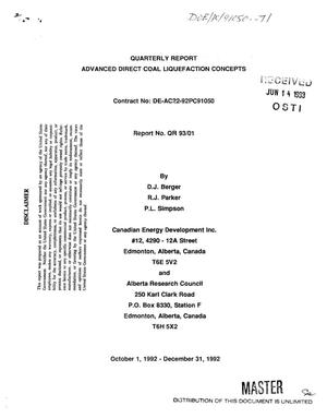 Advanced direct coal liquefaction concepts. Quarterly report, October 1, 1992--December 31, 1992