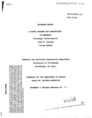 A novel process for manufacture of methanol. Progress report, December 1, 1989--February 28, 1990