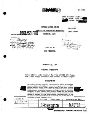 Irradiation Processing Department monthly record report, November 1958