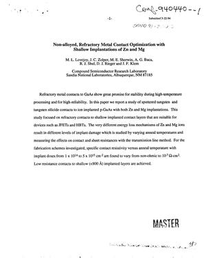 Non-alloyed, refractory metal contact optimization with shallow implantations of Zn and Mg