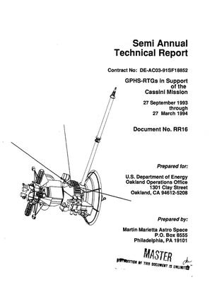 GPHS-RTGs in support of the Cassini Mission. Semiannual technical progress report, 27 September 1993--27 March 1994