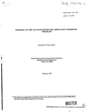 Primary view of object titled 'Summary of the Savannah River Site Criticality Dosimetry Program'.