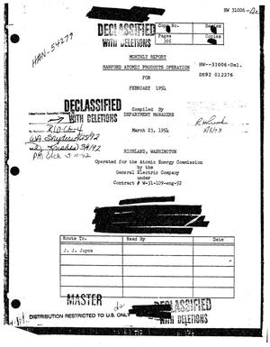 Hanford Atomic Products Operation monthly report, February 1954