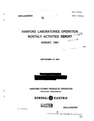 Hanford Laboratories Operation monthly activities report, August 1961