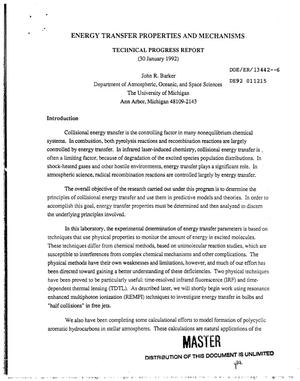 Energy transfer properties and mechanisms. Technical progress report