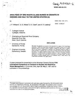 Analyses of SRS waste glass buried in granite in Sweden and salt in the United States