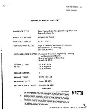 Rapid pressure swing absorption cleanup of post-shift reactor synthesis gas. Technical progress report, August 1, 1992--October 31, 1992