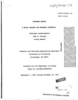 Primary view of object titled 'A novel process for methanol synthesis. Progress report, September 1, 1991--November 30, 1991'.