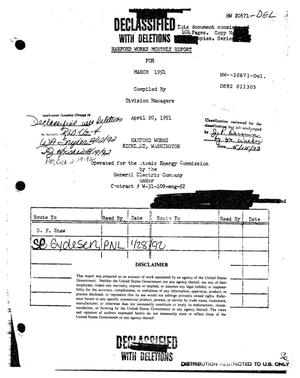 Hanford Works monthly report, March 1951