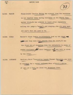 Primary view of object titled '[News Script: Manson case]'.