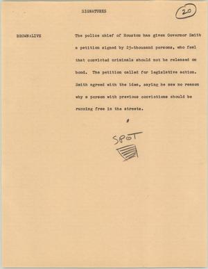 Primary view of object titled '[News Script: Signatures]'.