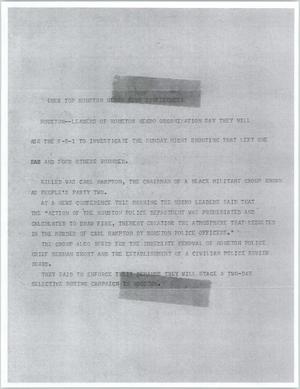 Primary view of object titled '[News Script: Peoples party two killing]'.