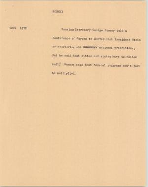 Primary view of object titled '[News Script: Romney]'.