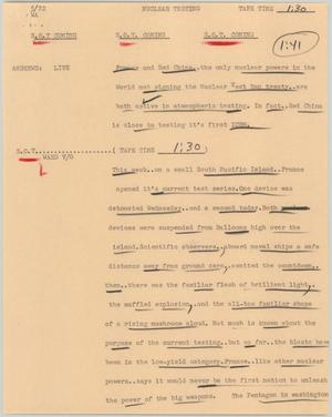 Primary view of object titled '[News Script: Nuclear testing news]'.