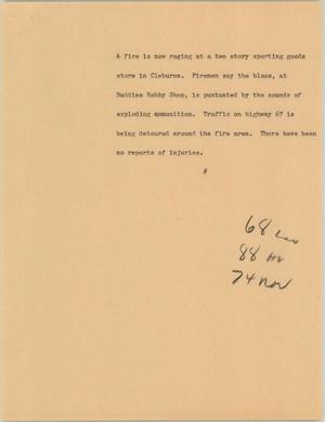 Primary view of object titled '[News Script: Fire burning sports store]'.