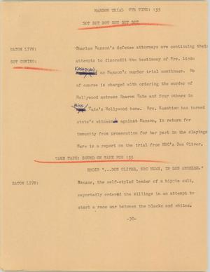 Primary view of object titled '[News Script: Manson trial]'.