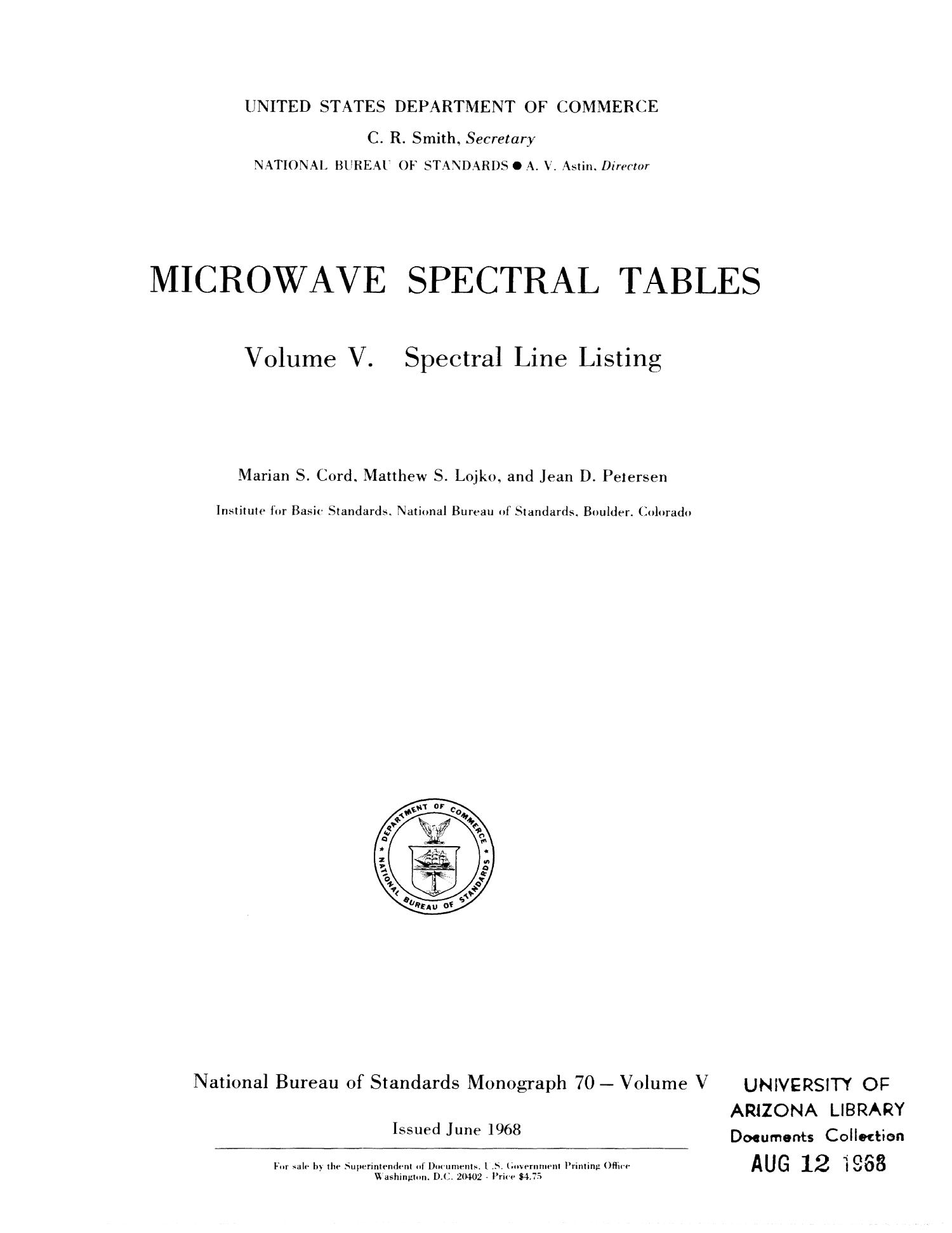 Microwave Spectral Tables: Volume 5. Spectral Line Listing
                                                
                                                    i
                                                