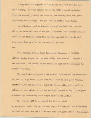 Primary view of object titled '[News Script: Kidnapping and School Board]'.
