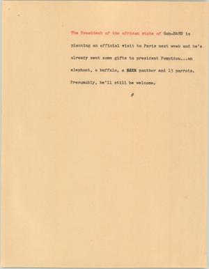 Primary view of object titled '[News Script: Gabon president]'.