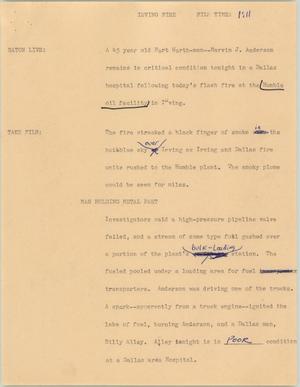 Primary view of object titled '[News Script: Irving fire]'.