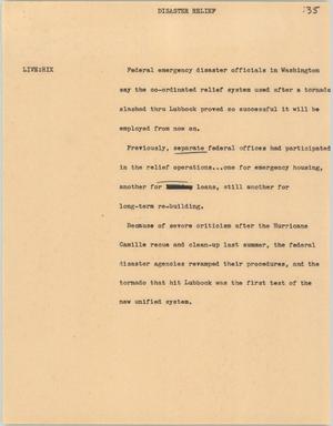 Primary view of object titled '[News Script: Disaster relief]'.