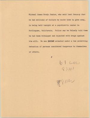 Primary view of object titled '[News Script: Brody jr. arrested]'.