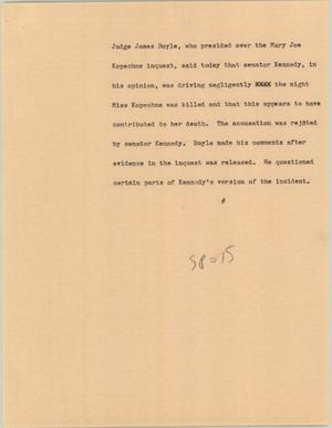Primary view of object titled '[News Script: Senator Kennedy gets in car accident]'.