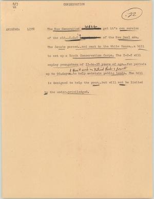 Primary view of object titled '[News Script: Conservation]'.