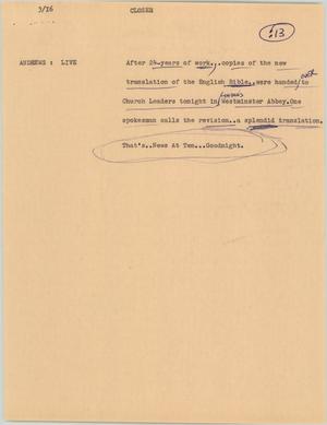 Primary view of object titled '[News Script: Closer]'.