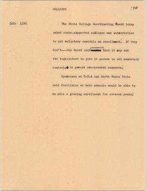 Primary view of object titled '[News Script: Colleges]'.
