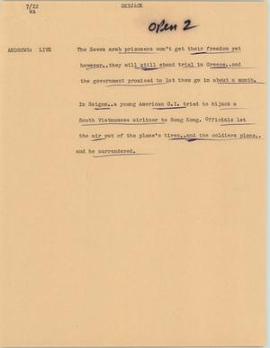 Primary view of object titled '[News Script: Skyjack]'.
