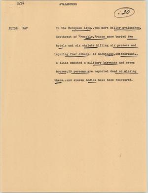 Primary view of object titled '[News Script: Avalanches]'.