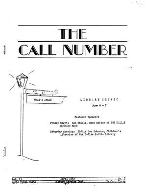 The Call Number, Volume 13, Number 7, April 1952