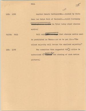 Primary view of object titled '[News Script: Hall]'.