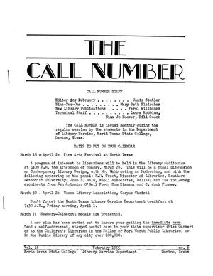 The Call Number, Volume 16, Number 5, February 1955