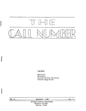 The Call Number, Volume 2, Number 1, September 1940