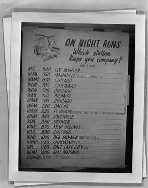 Primary view of object titled '[On Night Runs news stations]'.