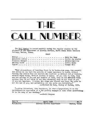 The Call Number, Volume 3, Number 7, April 1942