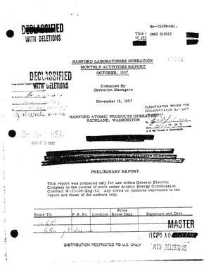 Hanford Laboratories Operation monthly activities report, October 1957