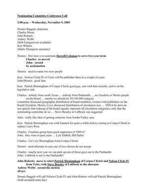 TDNA Meeting Minutes, November 9, 2005