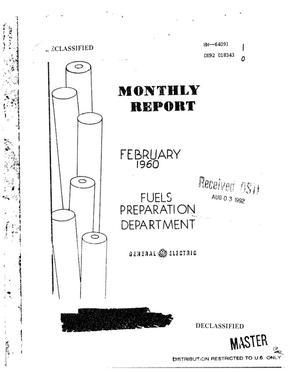 Fuels Preparation Department monthly report, February 1960